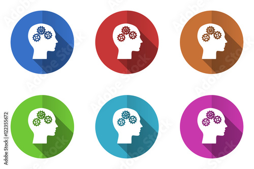 Flat design vector icons. Colorful head web buttons set. 