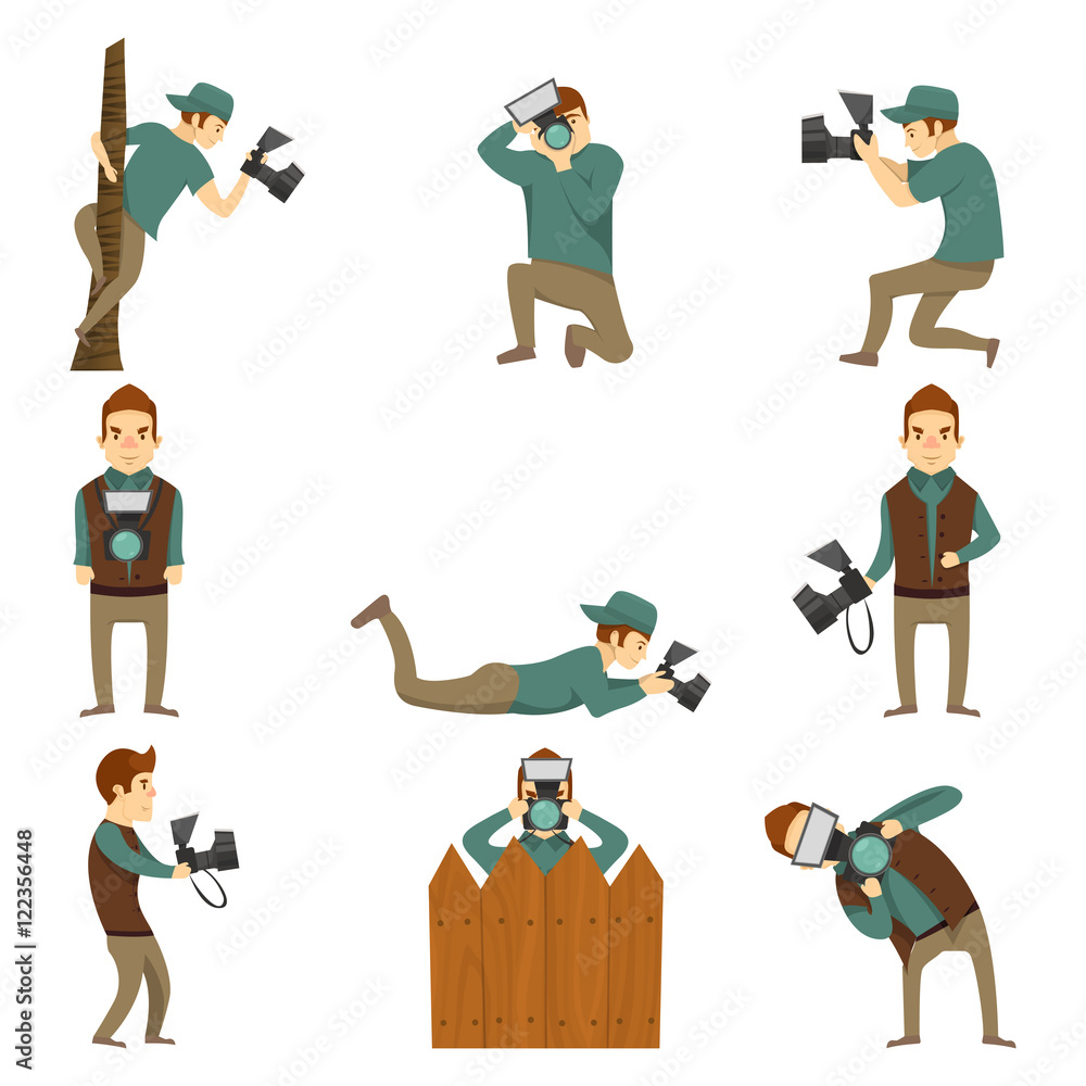 Fototapeta premium Photographer Characters Isolated Icon Set