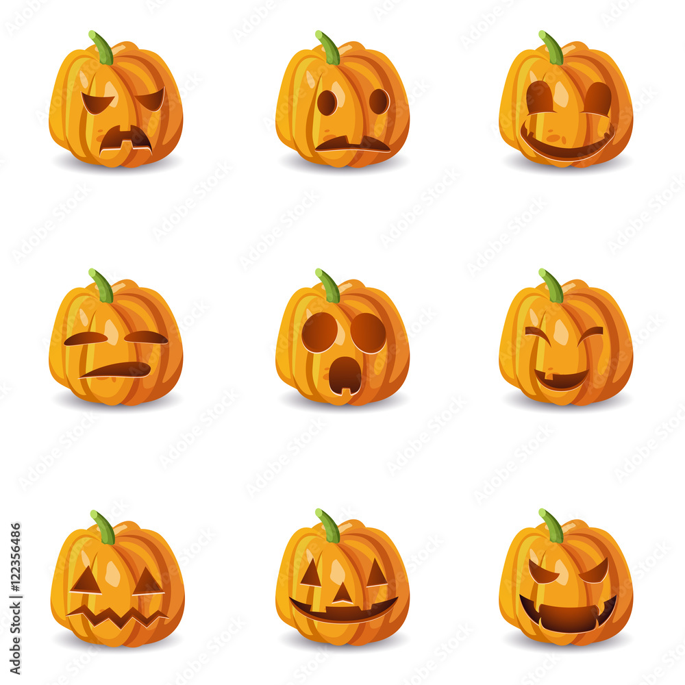 Isolated Halloween Pumpkin Emoticons Set Isolated Halloween Pumpkin Emoticons Set