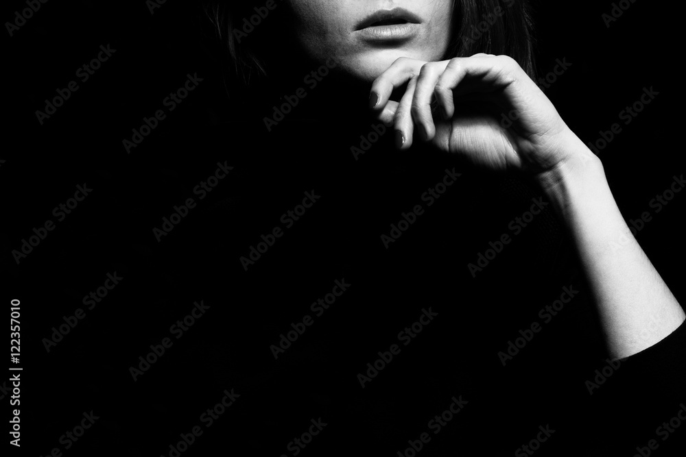 Femme fatale concept. Old classic movies actress style. Close up Femme fatale concept. Old classic movies actress style. Close up