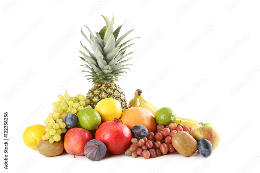 Ripe and tasty fruits isolated on a white