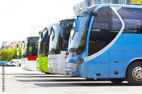 distance buses in the car park