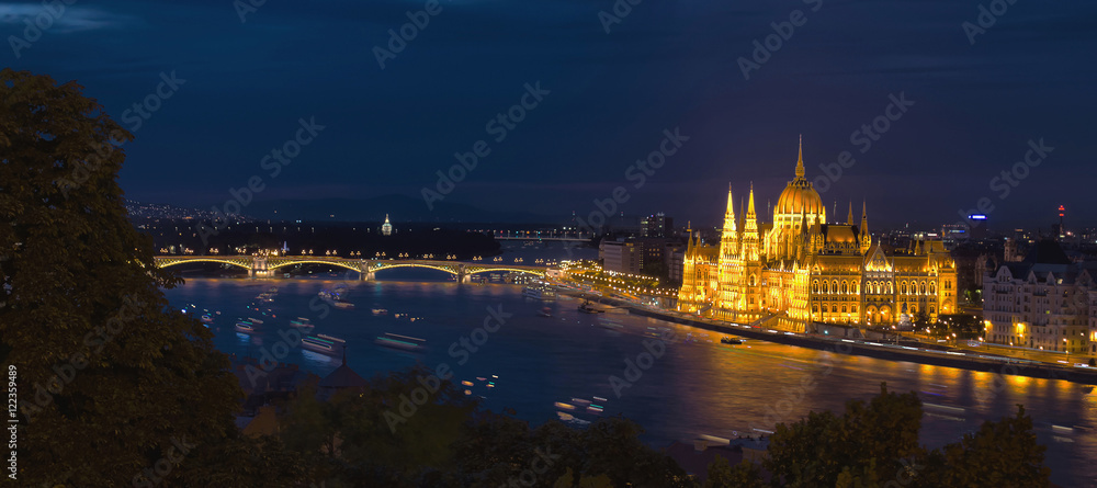 Night panorama over Danube river