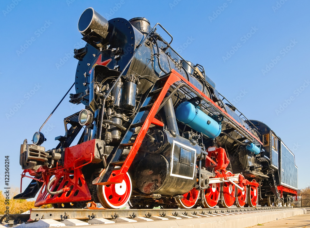 Soviet (Russian) retro steam locomotive with red star