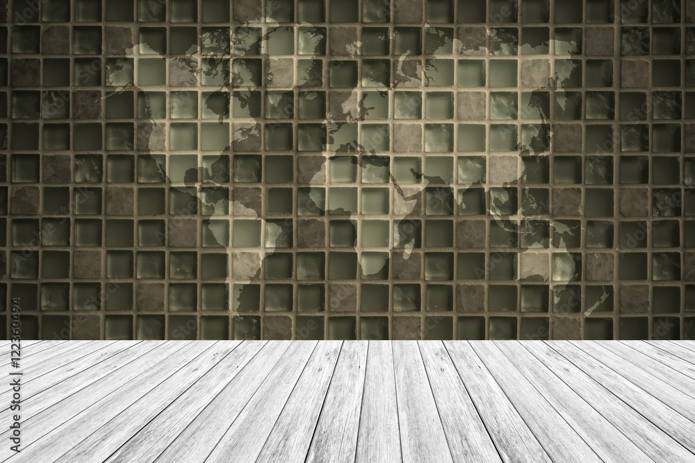 Wall texture surface vintage style with Wood terrace and world m