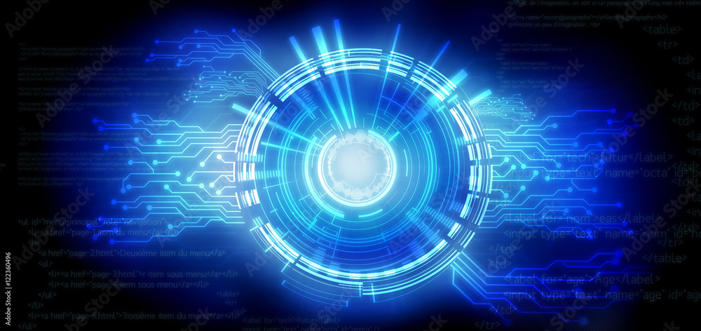 Hi-tech digital technology wheel on a blue abstract background