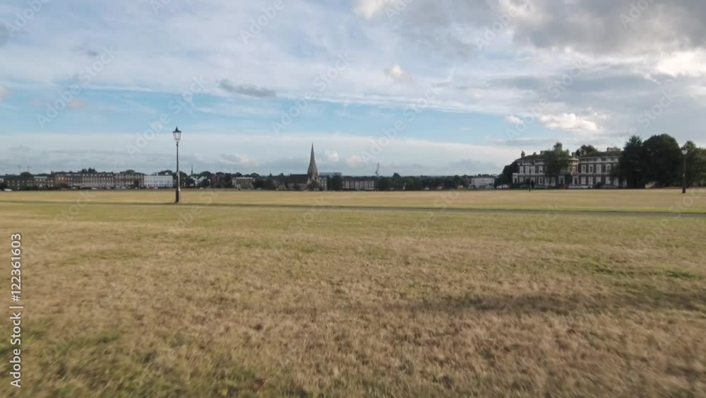 Aerial low fly view of the village of Blackheath in South London Aerial low fly view of the village of Blackheath in South London