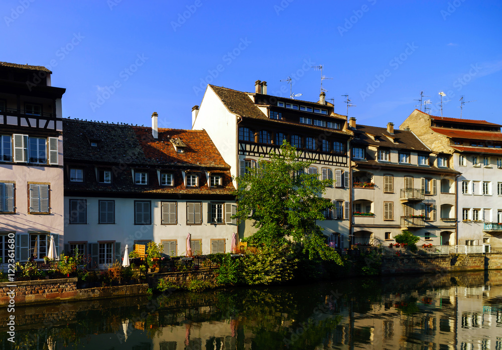 Fototapeta premium Old center of Strasbourg. Typical alsacien houses on the river.