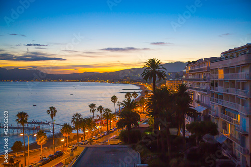 Cannes bay French riviera at sunset. France. photo
