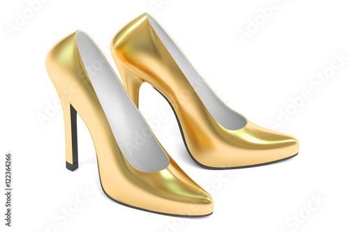golden high heel shoes, 3D rendering