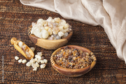 Fotografiet Myrrh and frankincense  is an aromatic resin, used for religious rites, incense