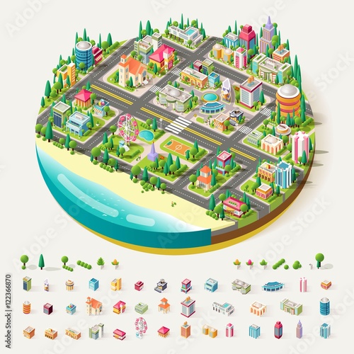 Vector Isometric city business center