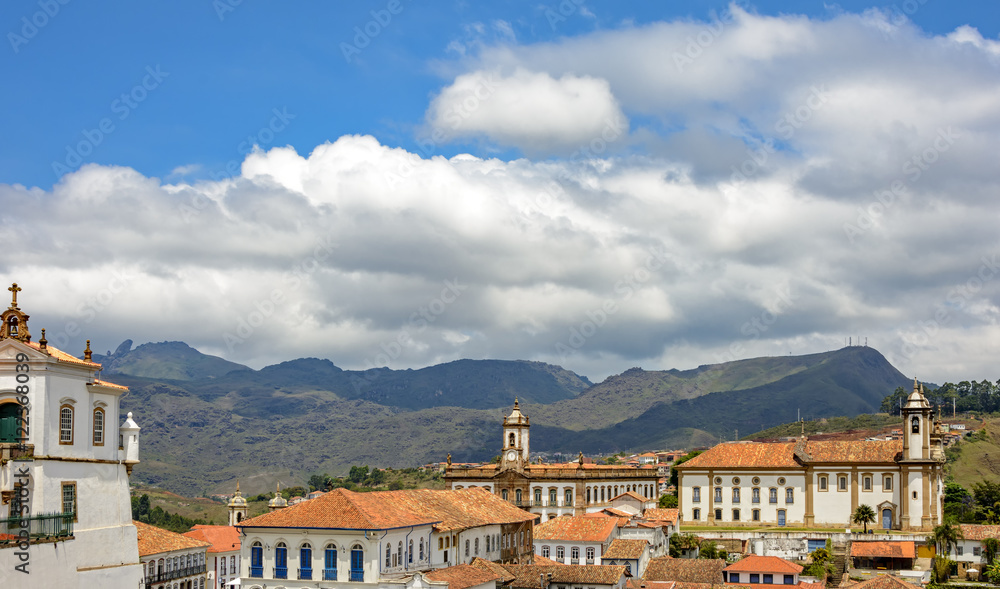 Partial view of the city of Ouro Preto in Minas Gerais with their historic homes, buildings and churches
