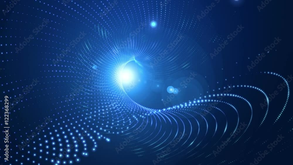 A 20 second abstract loop of a blue dot nexus in slow rotation.