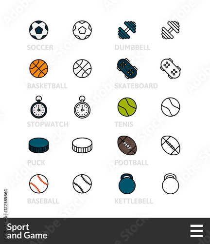 Black and color outline icons, thin stroke line style design
