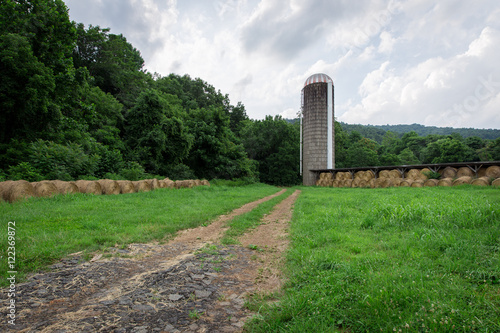 Farm silo with bales of straw