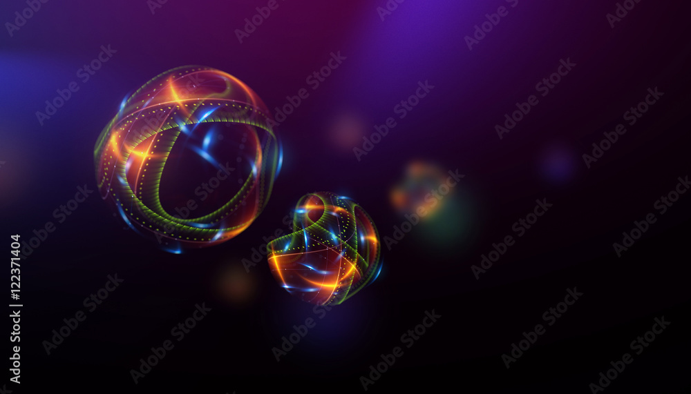 Atom icon. Shining nuclear model on dark background. Glowing energy balls. Atom icon. Shining nuclear model on dark background. Glowing energy balls.