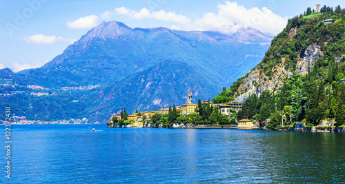 scenic lake Lago di Como and Varenna village  Italy