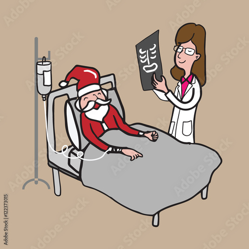 Doctor with x-ray film and Santa cartoon drawing 1