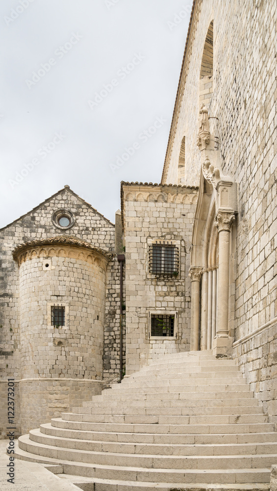The external architecture of the Dominican Monastery located near Ploce Gate in the Croatian city of Dubrovnik, a popular tourist destination.