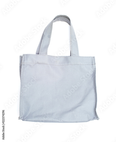 resusable gray polyester bag on white background