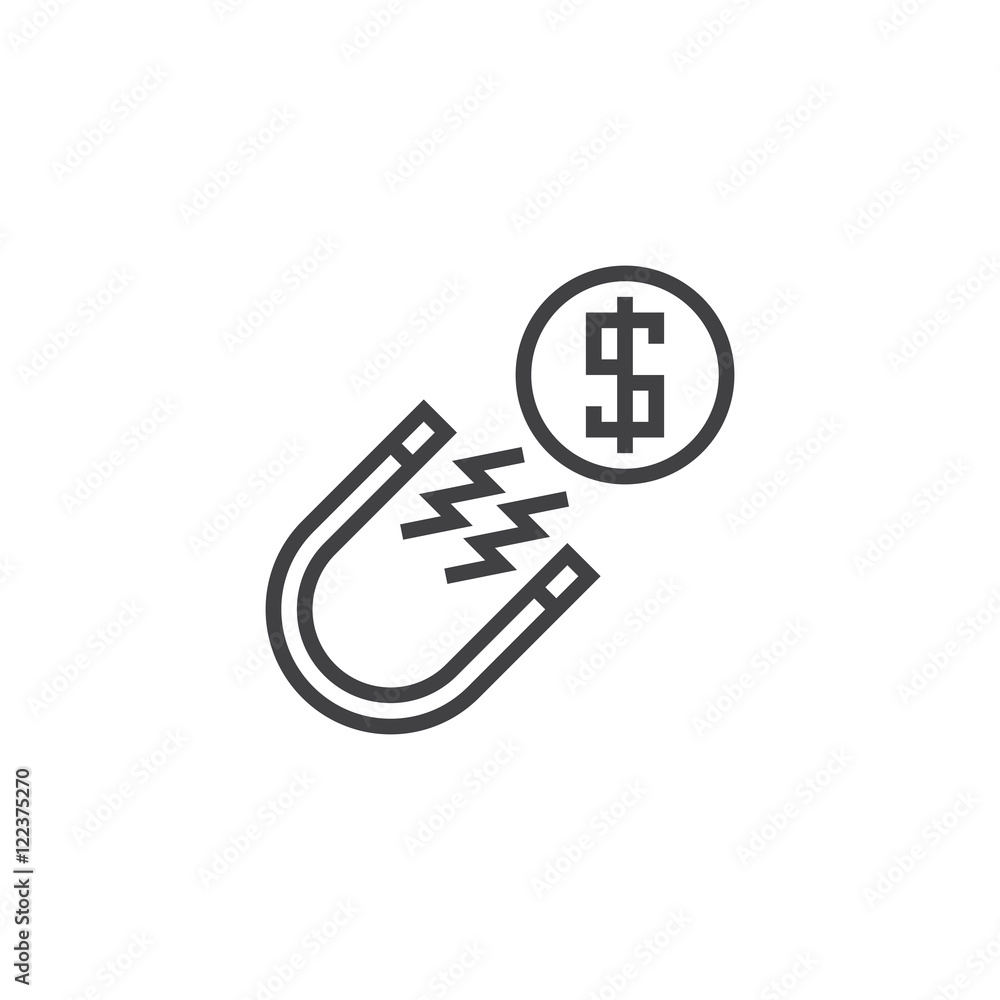 magnet money line icon, attracting investments outline vector sign, linear pictogram isolated on white, logo illustration magnet money line icon, attracting investments outline vector sign, linear pictogram isolated on white, logo illustration