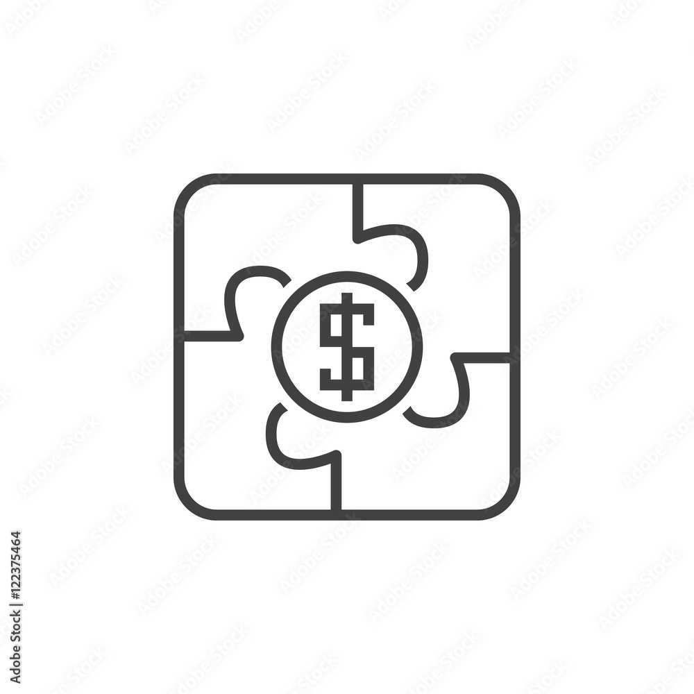 money puzzle line icon, outline vector sign, linear pictogram isolated on white, logo illustration money puzzle line icon, outline vector sign, linear pictogram isolated on white, logo illustration