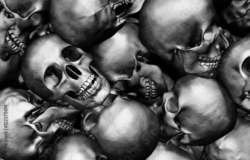 3D illustration Stack of human skulls.