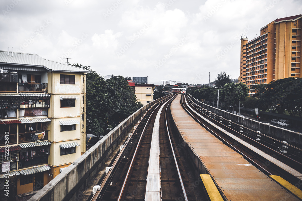 Fototapeta premium Light train was build as part of an effort to reduce traffic jam in a city.