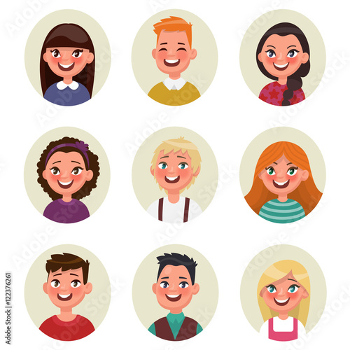 Set avatars boys and girls. Vector illustration