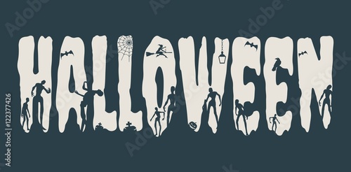 Halloween word and relative silhouettes on them. Halloween theme background