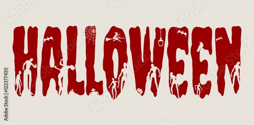 Halloween word and relative silhouettes on them. Halloween theme background