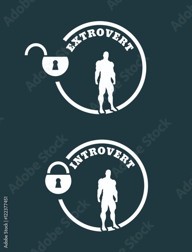 extrovert and introvert simple icons metaphor. image relative to human psychology. muscular man in the locked circle