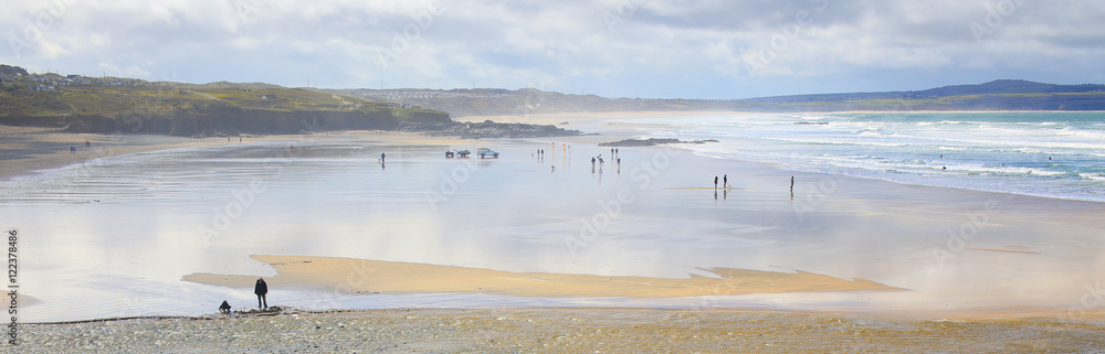 The beach at Gwithian, St Ives Bay, at low tide, Cornwall, England, UK.