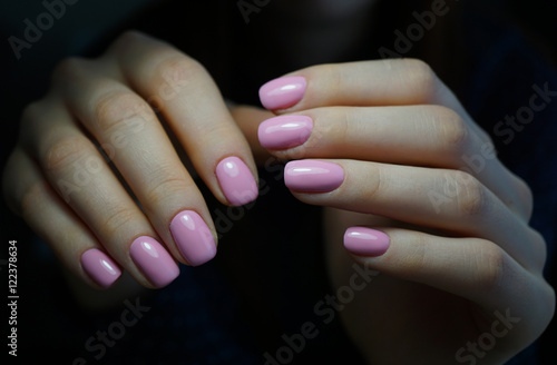 Nails and clean manicure. Nails are natural. Manicure is made using nails drill machine.