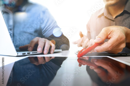 Team work concept,businessman hand attending video conference in