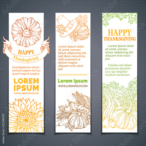 Vector set of doodles colourful Thanksgiving banners.