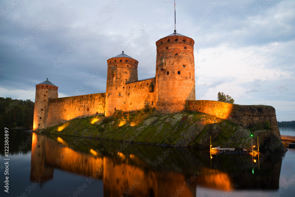 Fortress Olavinlinna in the summer twilight. Savonlinna, Finland