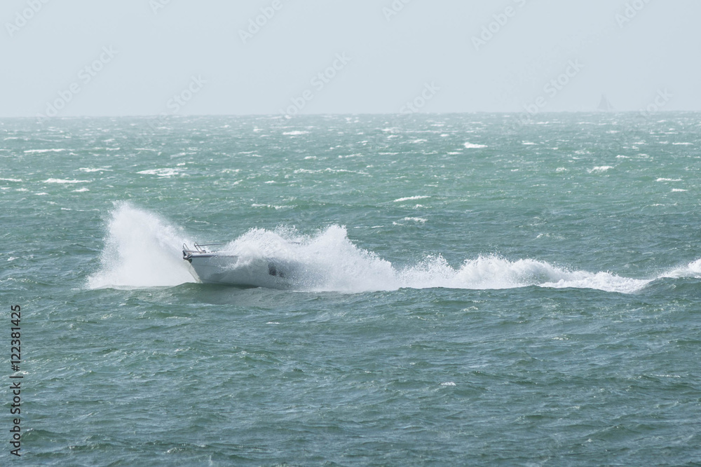 A motorboat sailing  on the English Channel