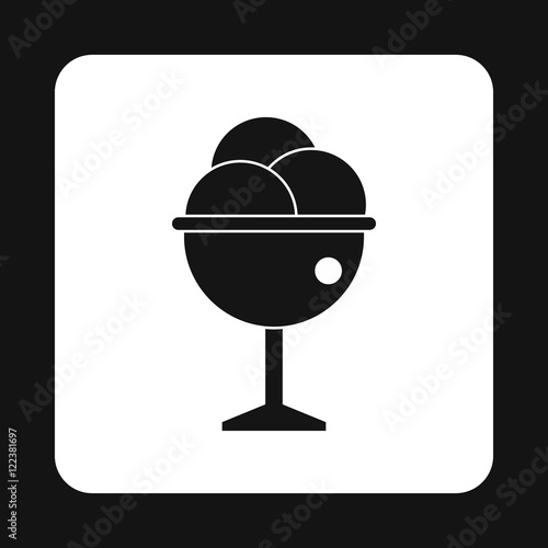 Ice cream ball in glass icon in simple style isolated on white background. Sweets symbol