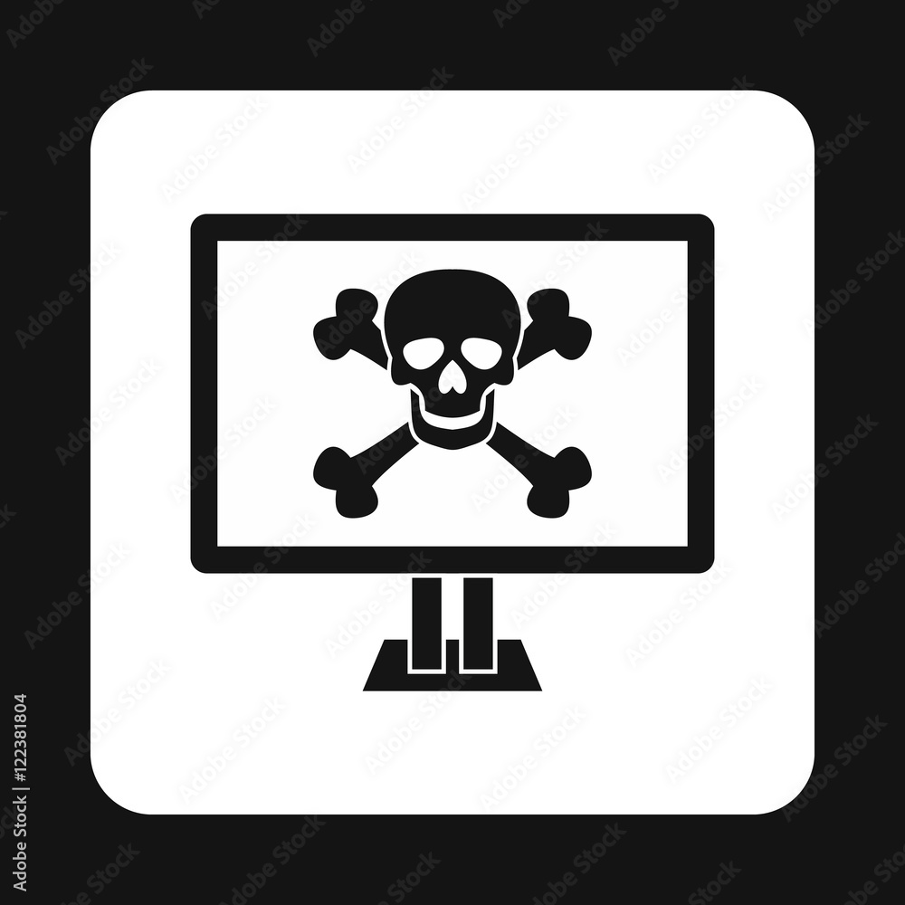 Virus on computer icon in simple style isolated on white background. Infection symbol Virus on computer icon in simple style isolated on white background. Infection symbol