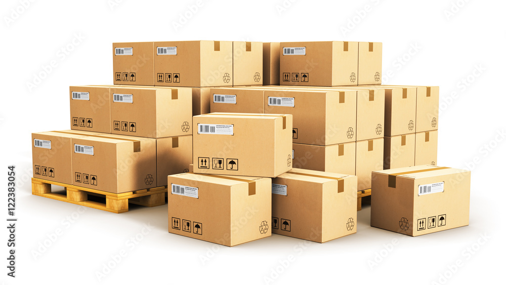 Cardboard boxes on shipping pallets Cardboard boxes on shipping pallets