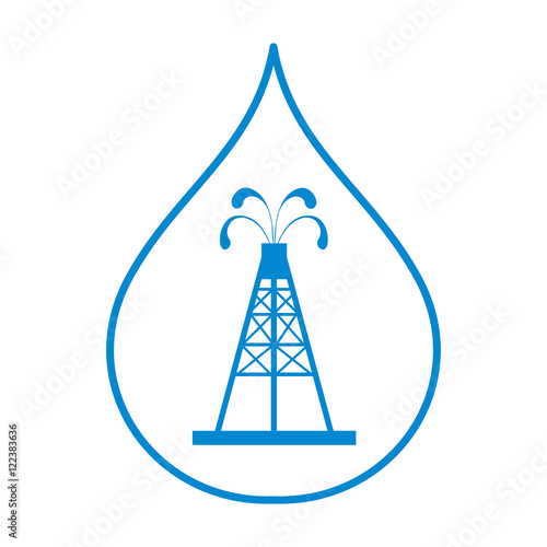 Stylized icon of the silhouette oil rig with fountains spurting