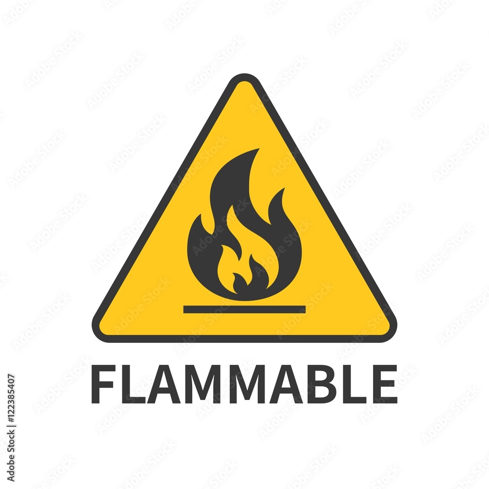 flammable sign icon in yellow triangle, flat design symbol flammable sign icon in yellow triangle, flat design symbol