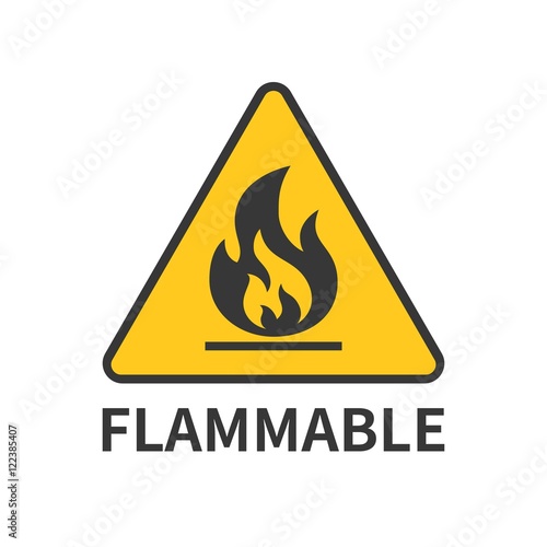 flammable sign icon in yellow triangle, flat design symbol