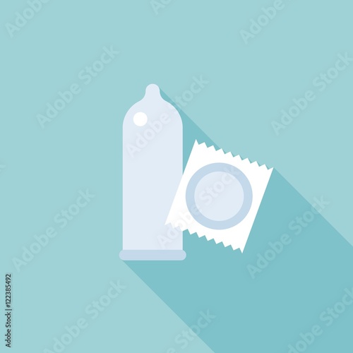 condom icon and condom inside package icon, flat design