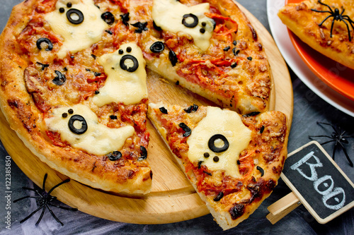 Spooky ghost pizza, fun Halloween lunch