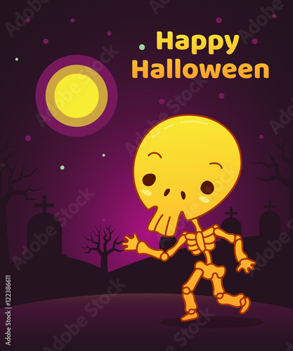 Skeleton at night  Halloween character  Vector illustration background