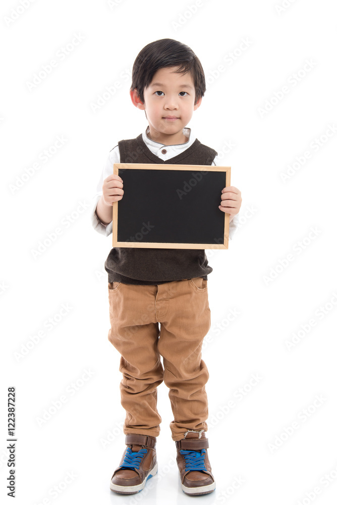 Cute asian boy holding black board on white background Cute asian boy holding black board on white background