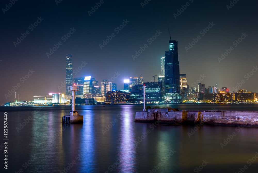 Lights and reflections from Kowloon in Hong Kong